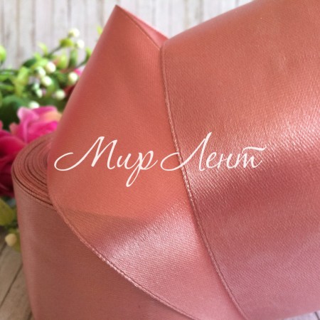 Атлас 5 см, бежево-рожевий, рулон 33 м