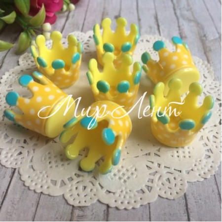 Корона (пластик), 20 х 23 мм, жовтий із світло-бірюзовим у горох.