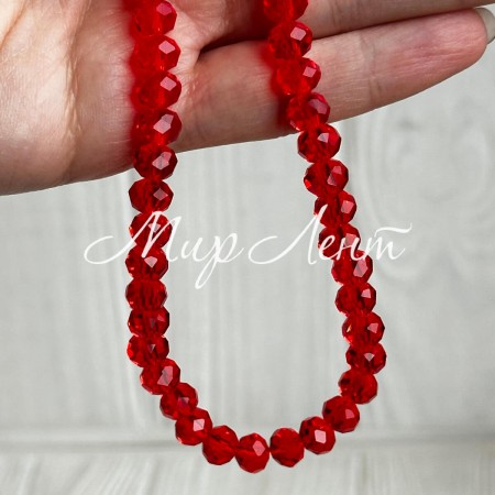 Бусини Рондель кришталь, 8 мм, червоні, нитка 65-68 шт.