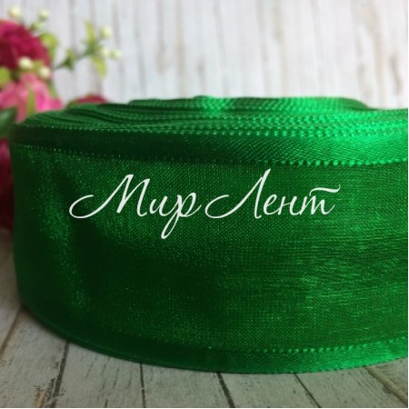 Органза з атласним кантом, 4 см, зелений