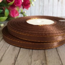 Атлас 0,6 см люрекс золото, шоколадний, рулон 33 м