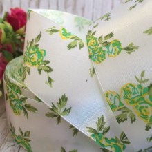 Атлас 4 см, трояндочка, біло-зелена