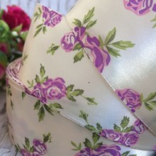 Атлас 4 см, трояндочка, молочно-фіолетова