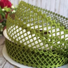 Мереживна стрічка сіточка, 2 см, оливковий, метр