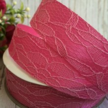 Атлас 2,5 см, мереживо, світло-малиновий