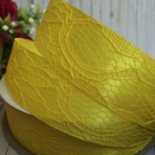 Атлас 2,5 см, мереживо, жовтий