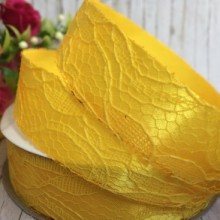 Атлас 2,5 см, мереживо, темно-жовтий