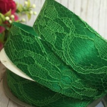 Атлас 2,5 см, мереживо, зелений