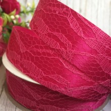 Атлас 2,5 см, мереживо, малиновий