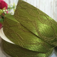 Атлас 2,5 см, мереживо, оливковий