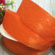 Атлас 2,5 см, мереживо, оранжевий