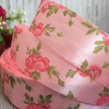 Атлас 2,5 см, трояндочка, рожево-малинова