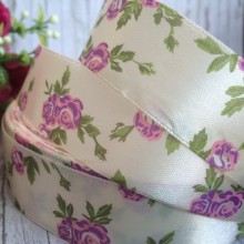 Атлас 2,5 см, трояндочка, молочно-фіолетова