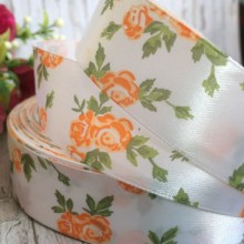 Атлас 2,5 см, трояндочка, біло-жовтогаряча