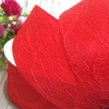 Атлас 4 см, мереживо, червоний