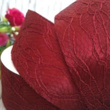 Атлас 4 см, мереживо, темно-червоний