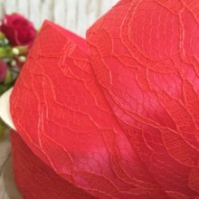 Атлас 4 см, мереживо, кораловий