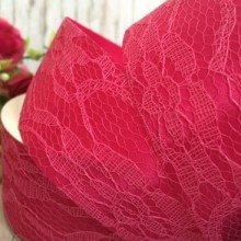 Атлас 4 см, мереживо, темно-малиновий