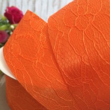 Атлас 4 см, мереживо, помаранчевий