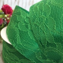 Атлас 4 см, мереживо, зелений