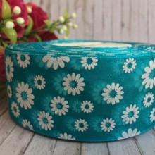 Органза 4 см, ромашка, бірюзова