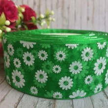 Органза 4 см, ромашка, зелена