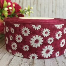 Органза 4 см, ромашка, бургунді
