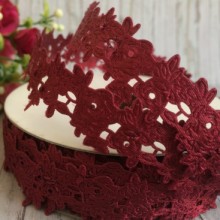 Мереживна стрічка трояндочка, 2,5 см, бургунді