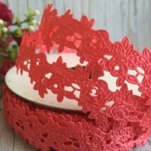 Мереживна стрічка трояндочка, 2,5 см, кораловий