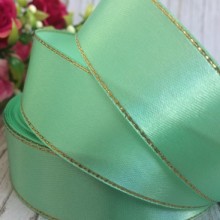 Атлас з люрексом 2,5 см (золото), тиффані, рулон 33 м