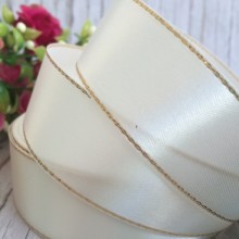 Атлас із люрексом 2,5 см (золото), білий, рулон 33 м