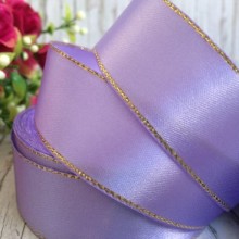 Атлас з люрексом 2,5 см (золото), фіолетовий, рулон 33 м