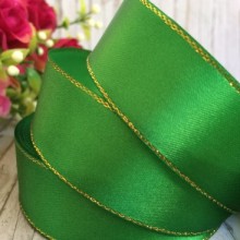 Атлас із люрексом 2,5 см (золото), світло-зелений, рулон 33 м