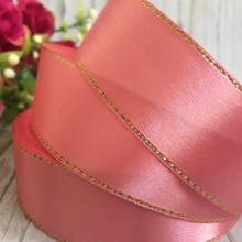 Атлас із люрексом 2,5 см (золото), пудровий, рулон 33 м