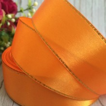 Атлас із люрексом 2,5 см (золото), помаранчевий, рулон 33 м