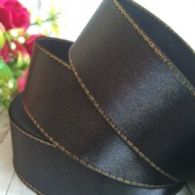 Атлас із люрексом 2,5 см (золото), чорний, рулон 33 м