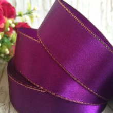 Атлас із люрексом 2,5 см (золото), темно-фіолетовий, рулон 33 м