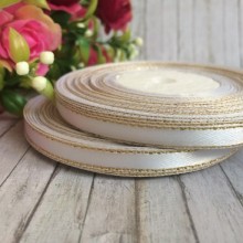 Атлас 0,6 см люрекс золото, білий, рулон 33 м