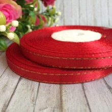 Атлас 0,6 см люрекс золото, червоний оксамит, рулон 33 м