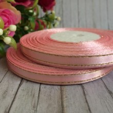 Атлас 0,6 см люрекс золото, світло-рожевий, рулон 33 м