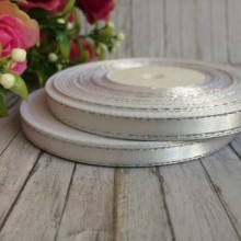 Атлас 0,6 см люрекс срібло, білий, рулон 33 м