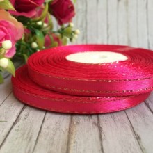 Атлас 0,6 см люрекс золото, малиновий, рулон 33 м