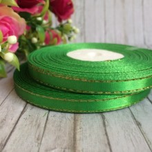 Атлас 0,6 см люрекс золото, середньо-зелений, рулон 33 м