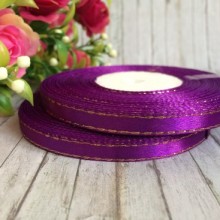 Атлас 0,6 см люрекс золото, темно-фіолетовий, рулон 33 м