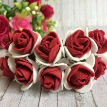 Троянда 2,2 см, біло-бордова, 12 квіточок у пучку