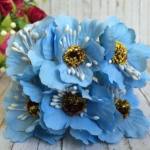 Мак, 4 см, блакитний, 6 квіточок у пучку, 1 пучок