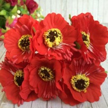 Мак, 4 см, червоний, 6 квіточок у пучку, 1 пучок