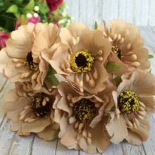 Мак, 4 см, кавовий, 6 квіточок у пучку, 1 пучок