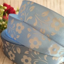 Атлас квітка-листик, 2,5 см, блакитний, метр