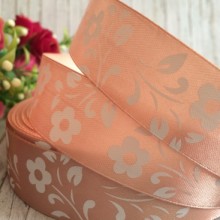 Атлас квітка-листик, 2,5 см, бежево-рожевий, метр